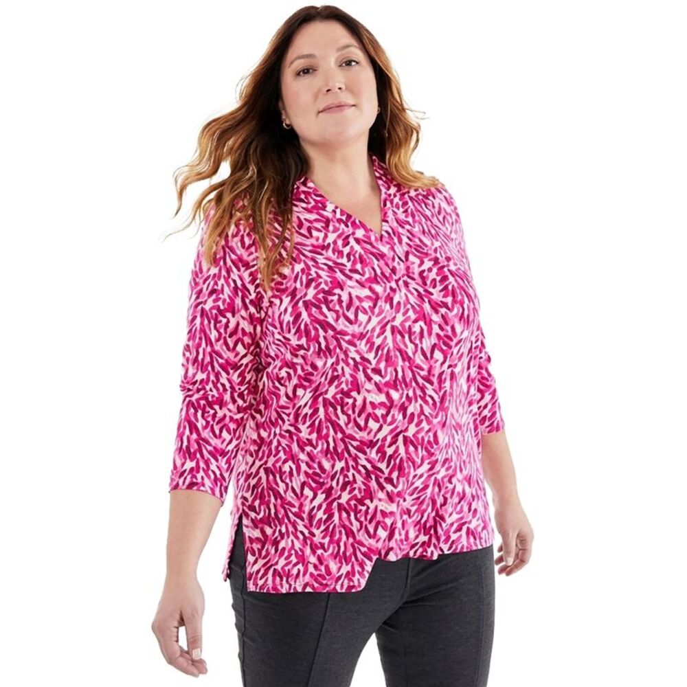 Plus Size Printed Johnny-Collar Knit Tunic Top